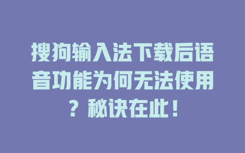 搜狗输入法下载后语音功能为何无法使用？秘诀在此！ 二